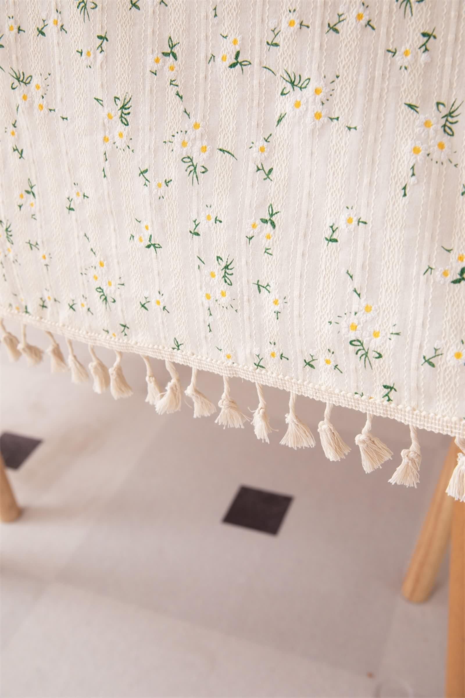 Tovaglia Cotone 140X180, Tovaglia Elegante Matrimonio Beige Verde Fiore Ricamato Copritavolo per Soggiorno Cucina