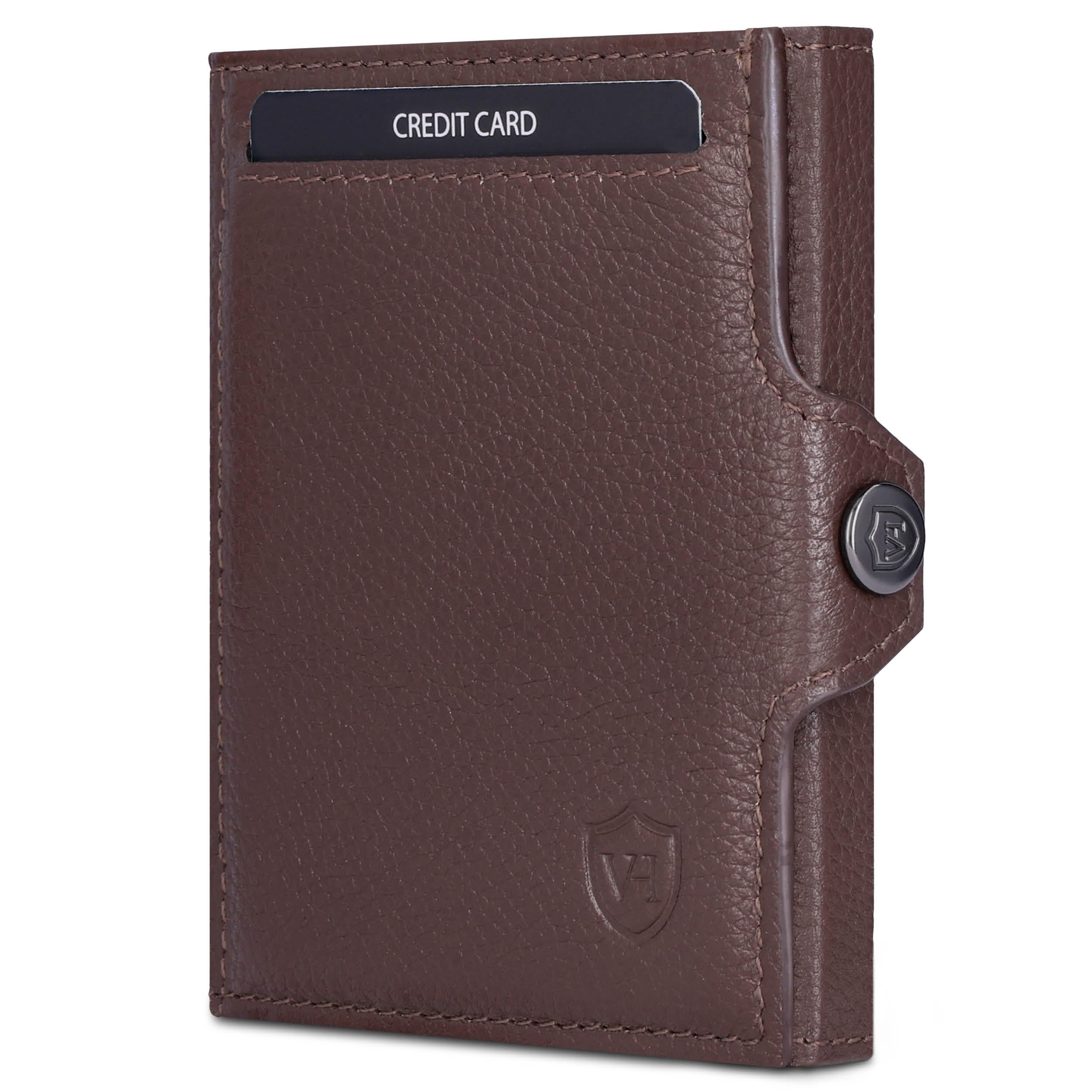 VON HEESEN Slim Wallet mit RFID-Schutz - Mini Geldbörse Herren & Damen klein - Kreditkartenetui Geldklammer Kartenetui - Geldbeutel Portmonee Portemonnaie klein (Braun)