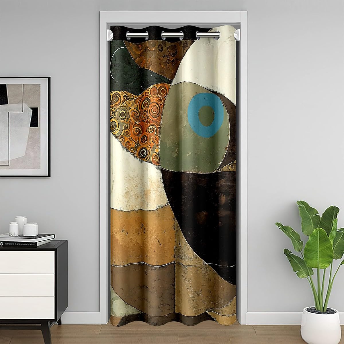 Loussiesd Vintage Abstract Door Curtain for Doorway Privacy Kids Retro Room Divider Curtain Cover 86x203cm Modern Grunge Art Closet Door Cover Curtain Decor Green Brown Window Treatments