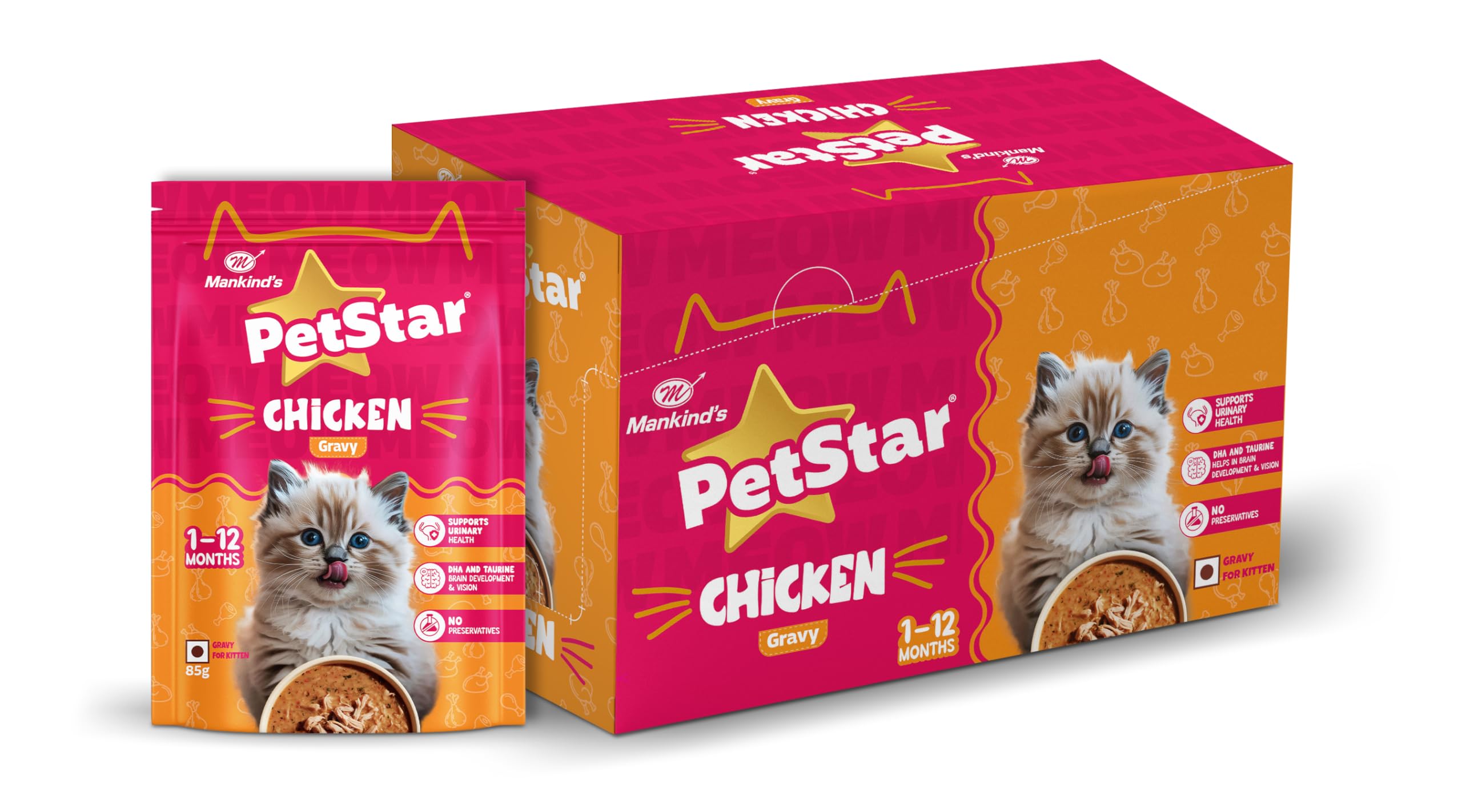 Mankind PetStar Chicken Gravy Wet Cat Food for Kittens (1–12 Months) | DHA & Taurine Support | 85 g Pouch, Pack of 15-image-9