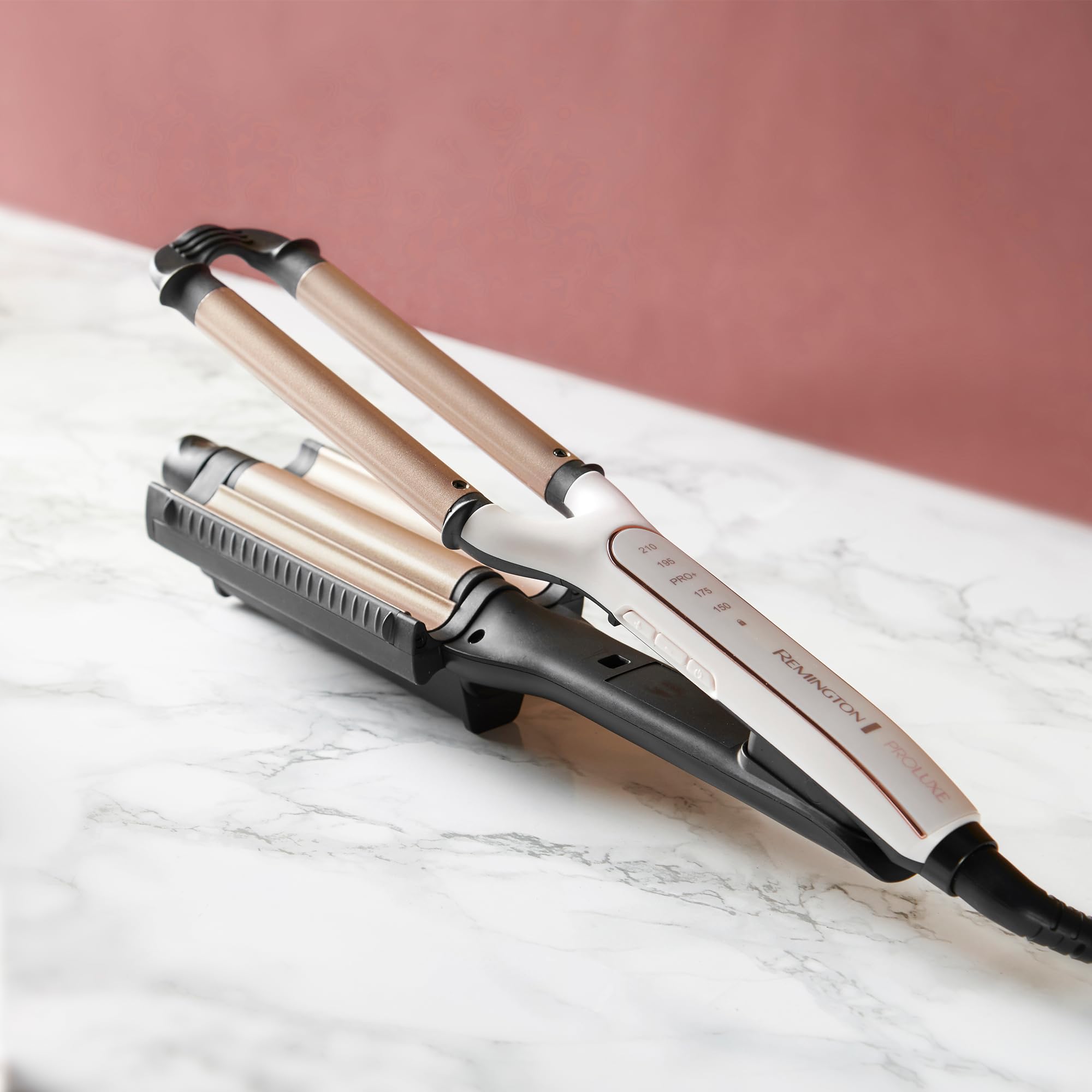 Remington Rizador Pelo Ondas [4 en 1: 4 tipos de ondas] PROluxe (Tecnología OPTIHeat, peinados duraderos, cerámica, 5 temperaturas hasta 210°C, ajuste Pro+, digital, calentamiento 30s) CI91AW