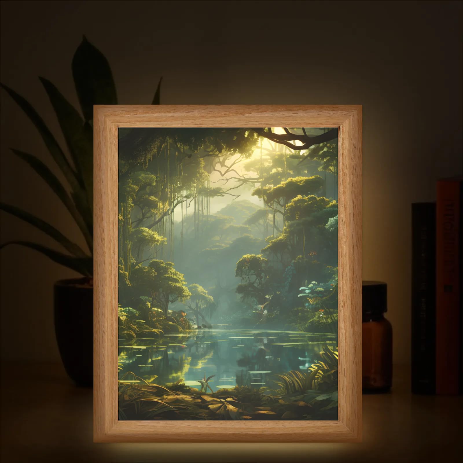 Light Up Painting, Mystical Forest Wall Art Picture Light Gothic Forest Light Up Desktop Art Frame, 10 Brightness, USB Powered, 3 Lighting Modes, Anxiety Relief Decor Gift for Bedroom Home