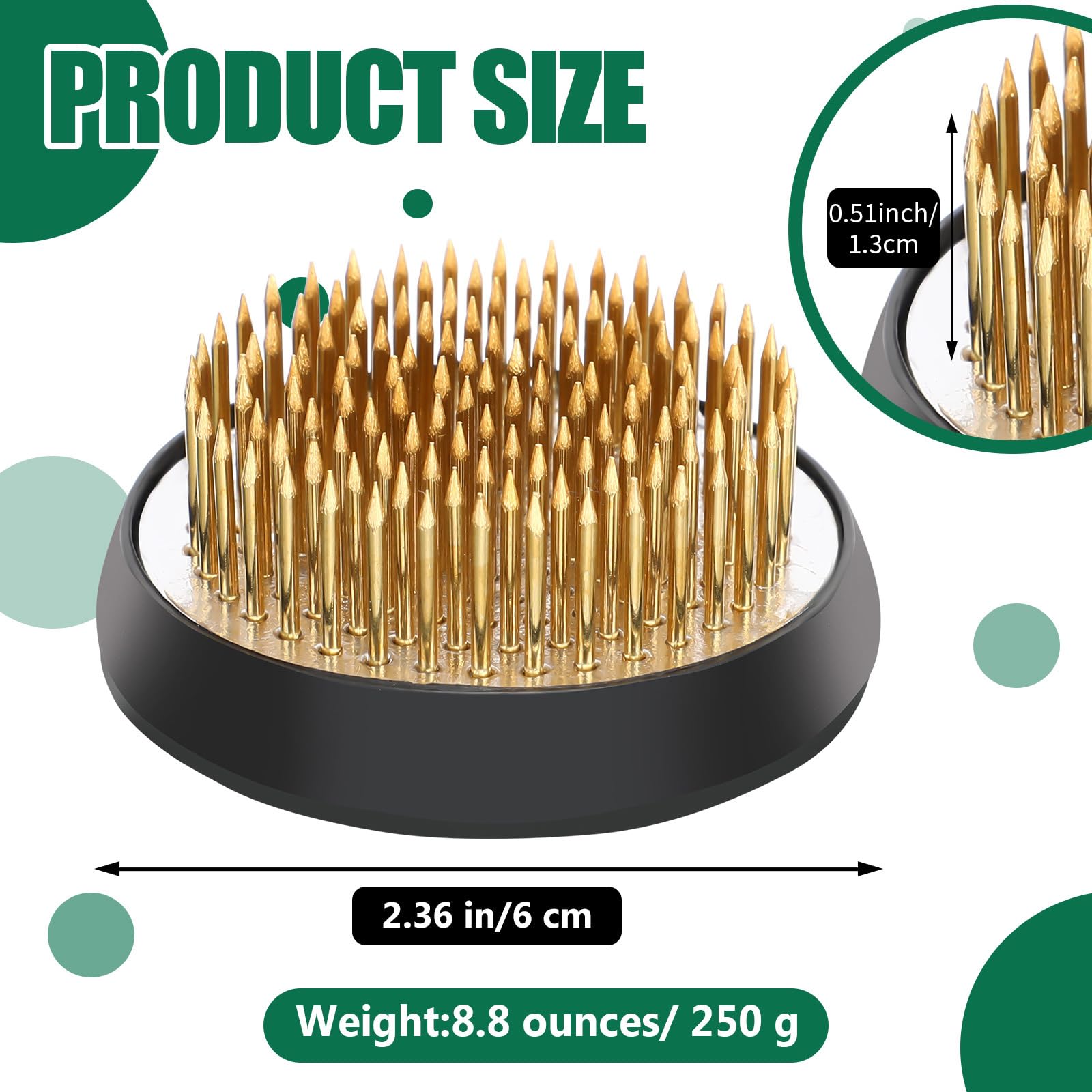 Sliner 8 Pcs 2.36 Inch Floral Frogs Round Brass Flower Holder Japanese Ikebana Vase Floral Frogs Arranger Fixed Tools Pin for Flower Arrangement Home DIY Craft(Gold)