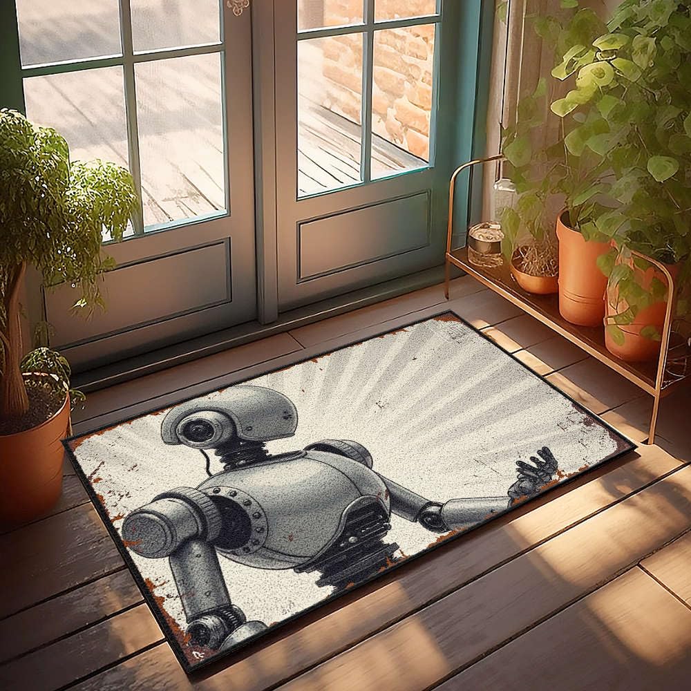 Tapis de bienvenue étanche et grand paillasson avec texte amusant robot pour un patio toujours sec
