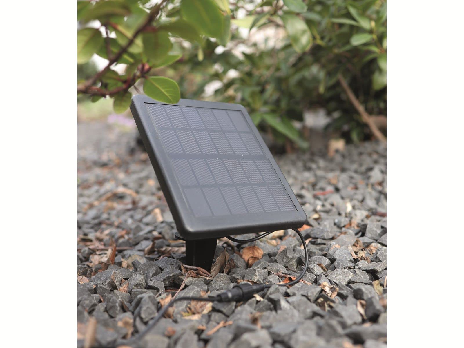 ChiliTec Set di 2 lampade solari da giardino a energia solare con batteria – luci solari con sensore crepuscolare – IP65 faretto da esterno per casa, giardino, stagno, 3000 K, bianco caldo