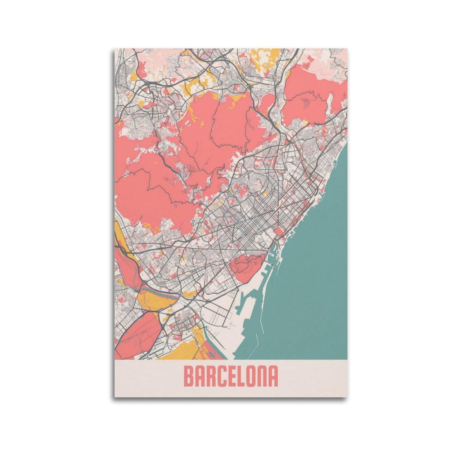 OKAHYS Spain Barcelona Vintage Map Poster Decorative Painting Canvas Wall Artworks Picture 20x30inch(50x75cm)