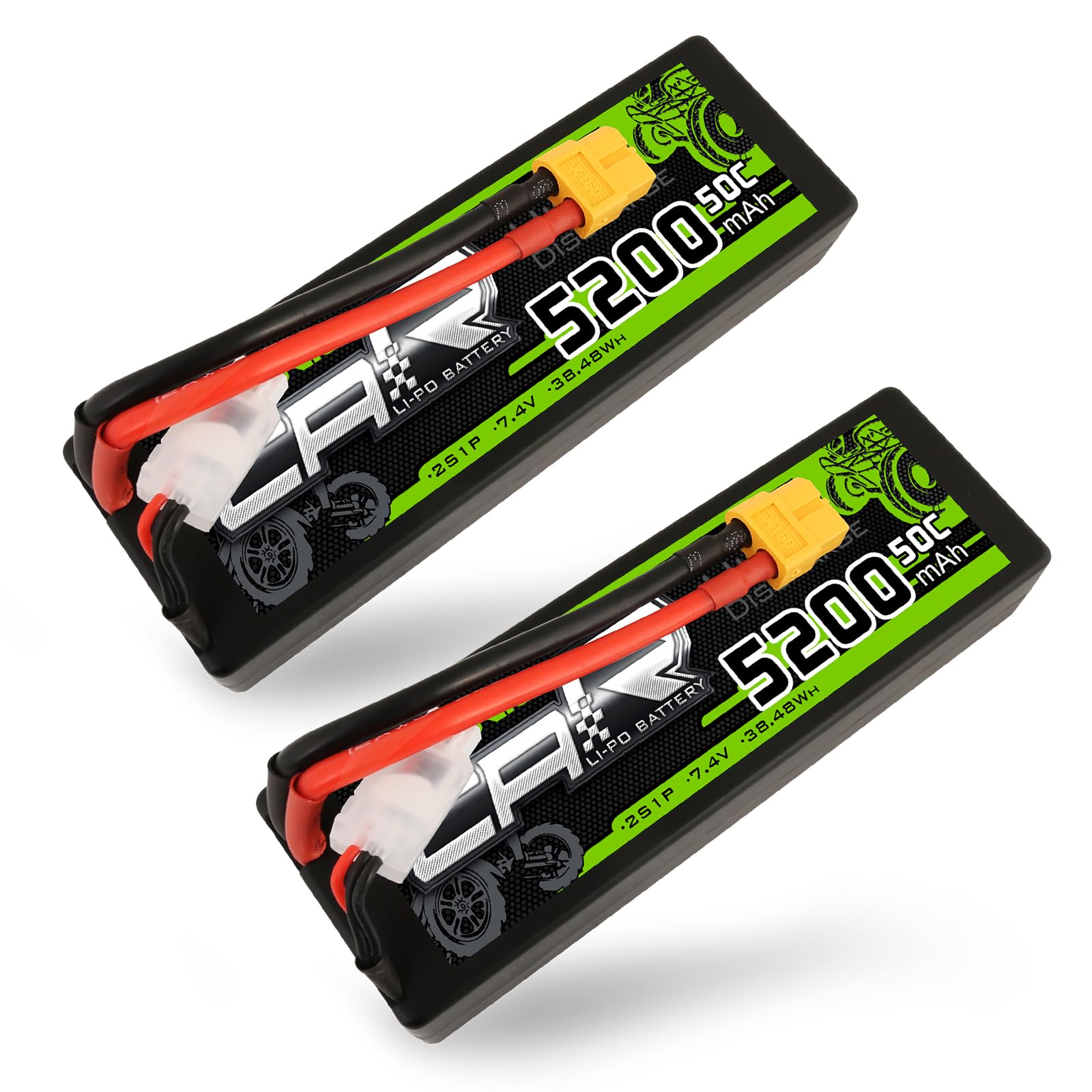 OVONIC 2S Lipo Akku 5200mAh 7.4V 50C Hardcase Lipo Akku mit XT60 Stecker für 1/8 or 1/10 RC Car Trucks RC Flugzeug RC Hubschrauber RC Auto RC Boot(2PCS)