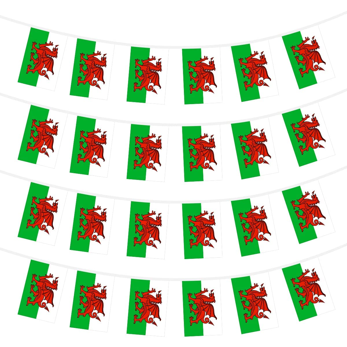 3m/10ft Wales Flag Polyester Bunting Welsh Dragon Football Rugby Banner 10 Flags Sport Support Event Decorations