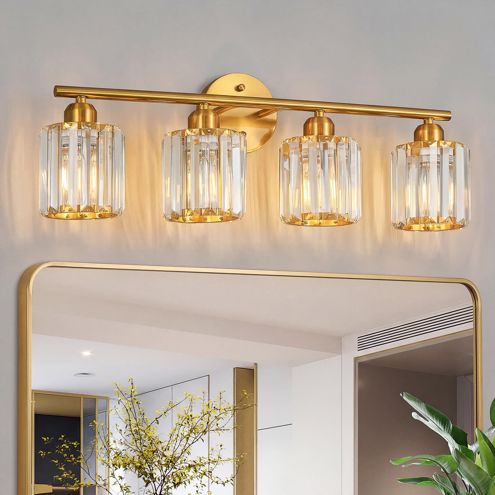 Photo 1 of ***FACTORY SEALE****
FDPBY Modern 4 Light Crystal Vanity Light, Brushed Gold Vertical Bathroom Light Fixture Over Mirror for Dressing Table Sink, Compatible with Dimmable Bulbs (Bulbs Not Included)