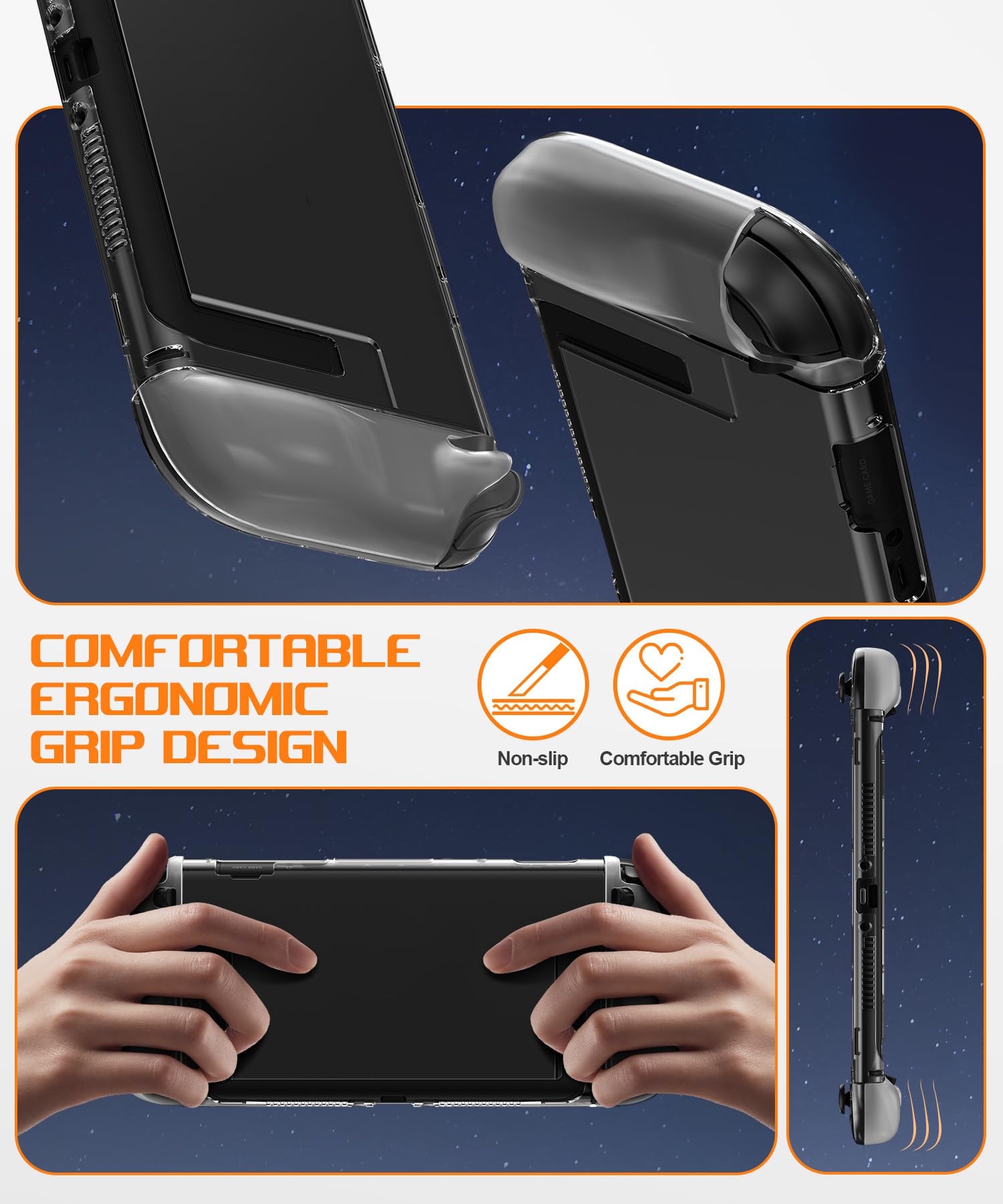 Etui dokujące Teyomi kompatybilne z Nintendo Switch 2, przezroczysta osłona ochronna kompatybilna z Nintendo Switch 2, 2 ergonomiczne osłony TPU na Joy-Con i 8 uchwytów kciukowych (przezroczyste)