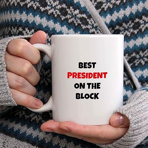 Miniatura 2 de Bouncing Brick Designs Taza de café Best President On The Block, divertida idea de regalo para familiares, amigos, compañeros de trabajo, taza de