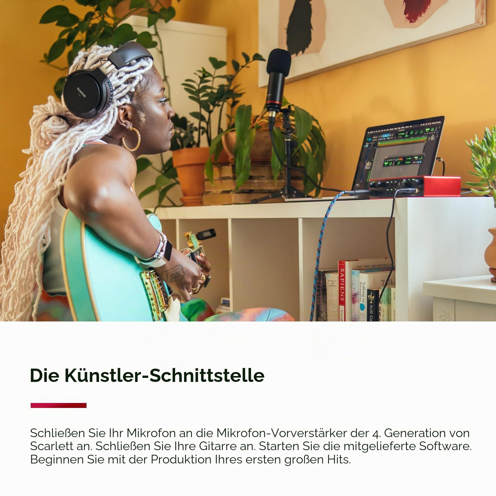 Focusrite Scarlett 2i2 4. Gen USB-Audio-Interface & RØDE PSA1+ Professionelles Gelenkarmstativ für Studioanwendungen mit innovativem Federsystem, Neopren, Schwarz