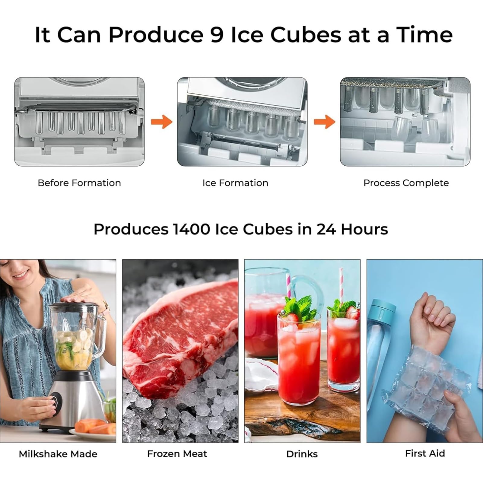 Encimera portátil máquina hacer hielo cuchara cesta for hielo,for hogar | Máquina de hielo autolimpiante, 12 kg en 24 h, hielo listo en 6 minutos, 2 ajustes de tamaño, for cocina/oficina/bar