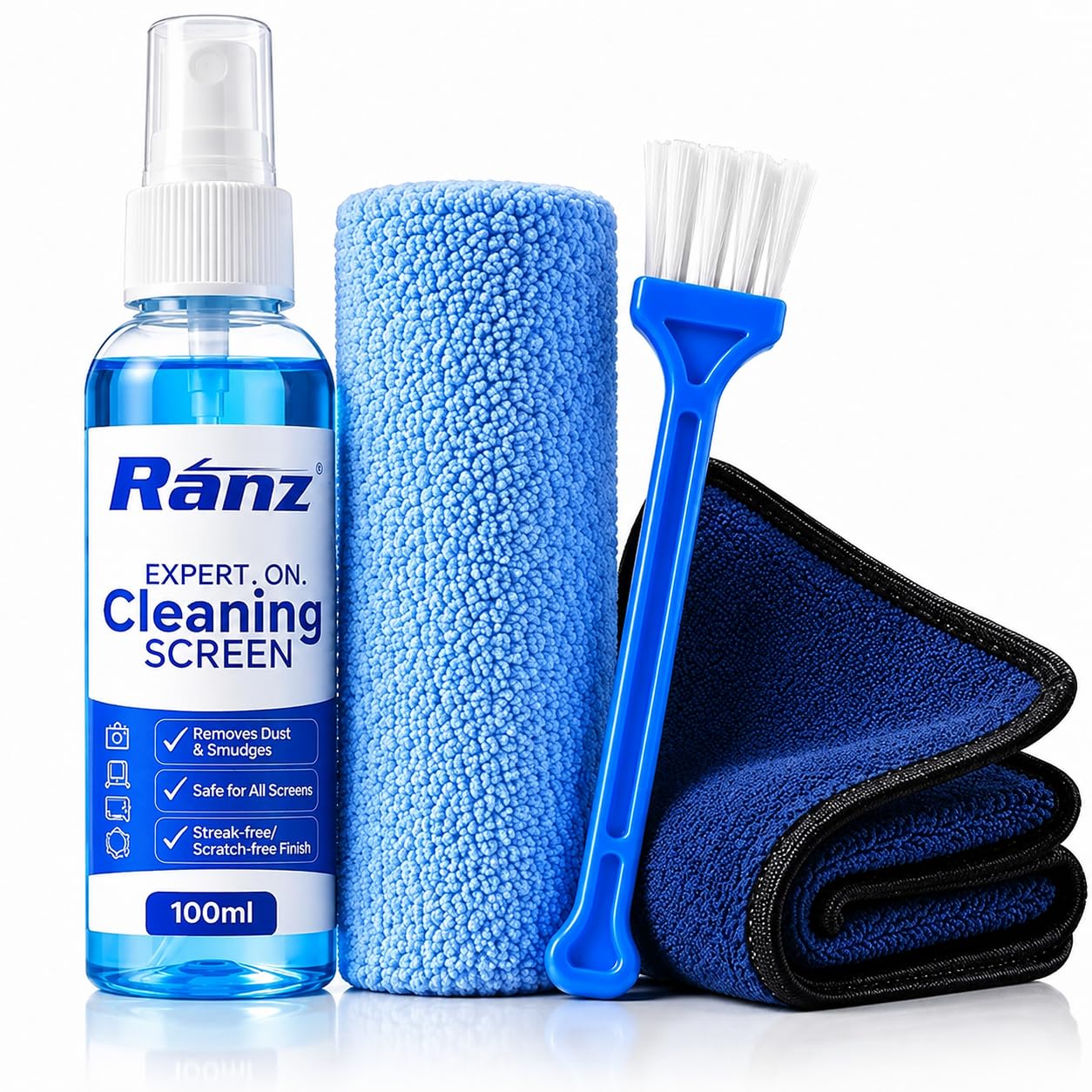 Ranz 4-in-1 Laptop & Computer Cleaning Kit | 400 GSM Premium Microfiber Cloth (40x40cm) + Screen Cleaning Spray + Keyboard Brush + Screen Wipes for PC, MacBook, Monitor, Mobile, TV-image-3