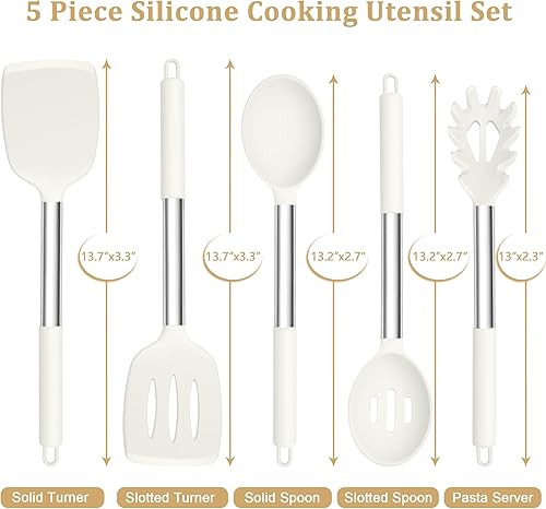 Miniatura 2 de TeamFar Juego de utensilios de cocina, 5 piezas de utensilios de cocina de silicona con mango de acero inoxidable, para utensilios de cocina