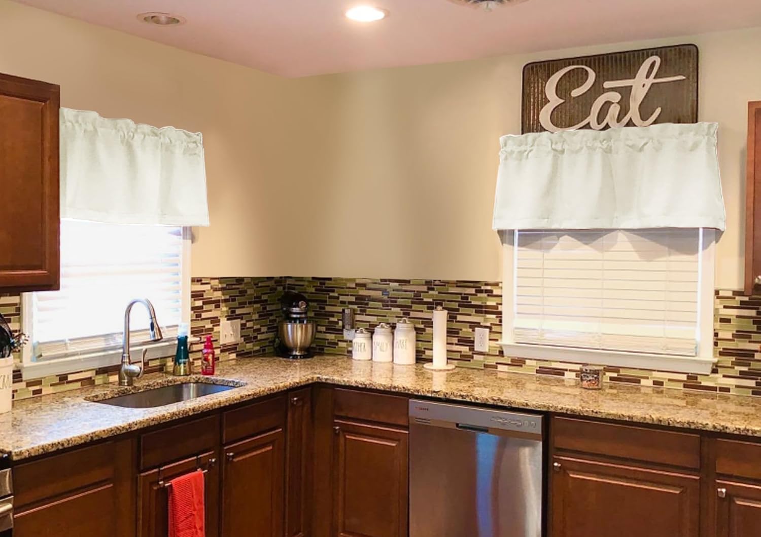 8 Panels Blackout Curtain Valances for Kitchen Living Room Bathroom Bedroom, 52" x 18" Ivory Valances for Windows Rod Pocket Short Curtains for Small Window, Thermal Insulated Valances