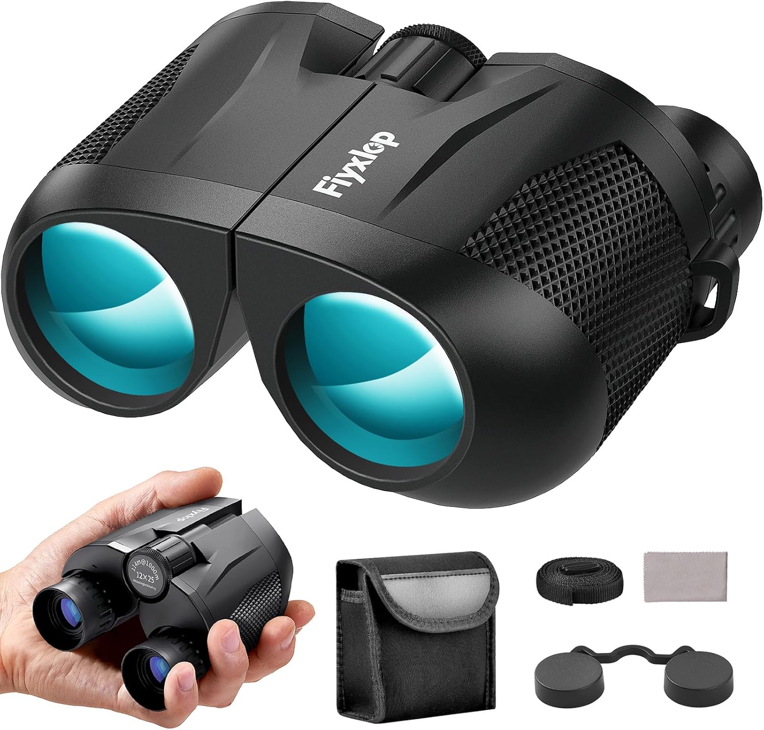 Compact Binoculars for Adults and Kids, 12×25 Easy Focus Lightweight Binoculars with Low Light Vision, Large Eyepiece Waterproof Binoculars for Bird Watching, Travel, Cruise Ship, Sports
