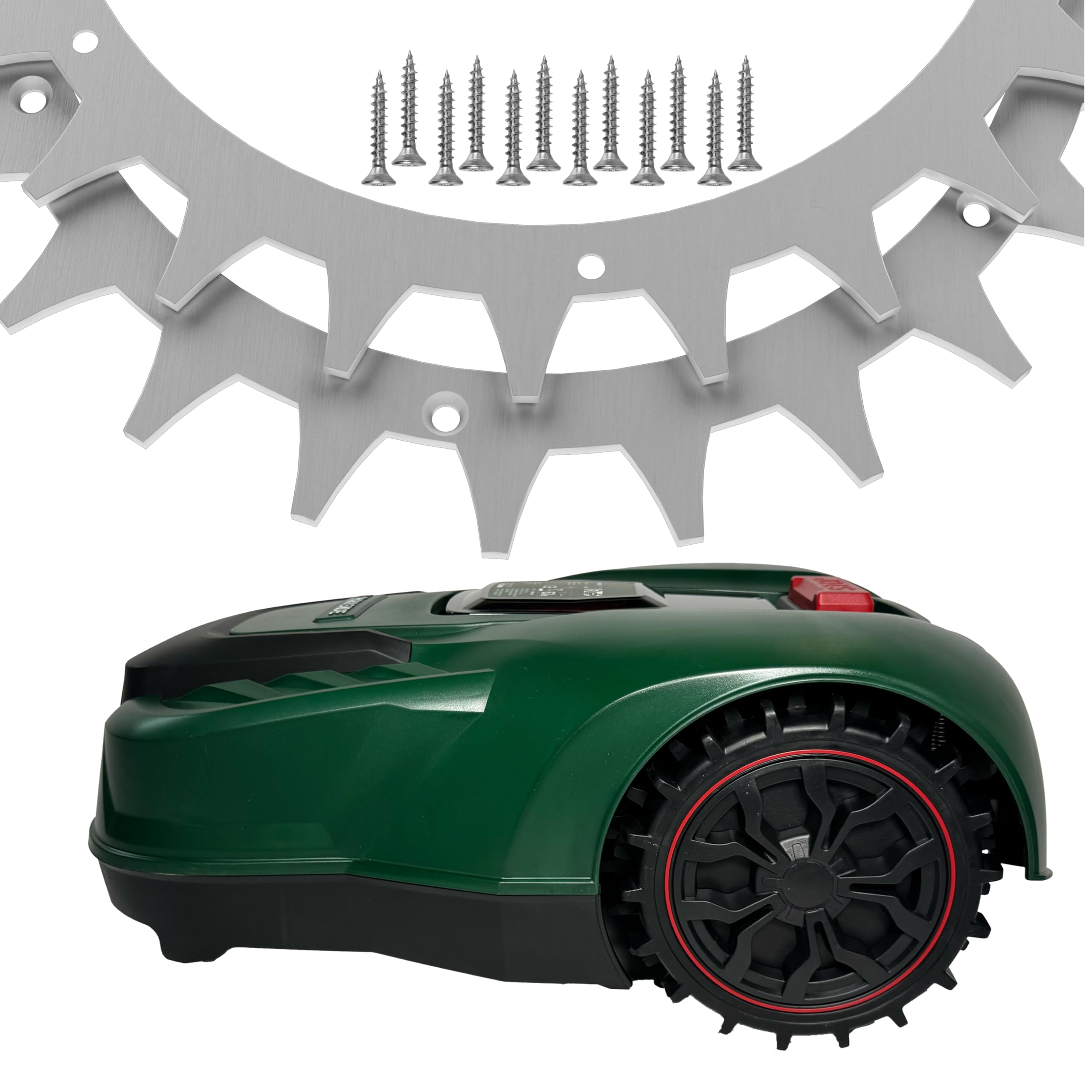Punte in acciaio inox per robot tosaerba Parkside PMRA/PMRDA/PAMR/PAMRS – 212 mm – sbavato e con 12 viti in acciaio inox – Miglioramento della trazione per tosaerba – Antiruggine e su