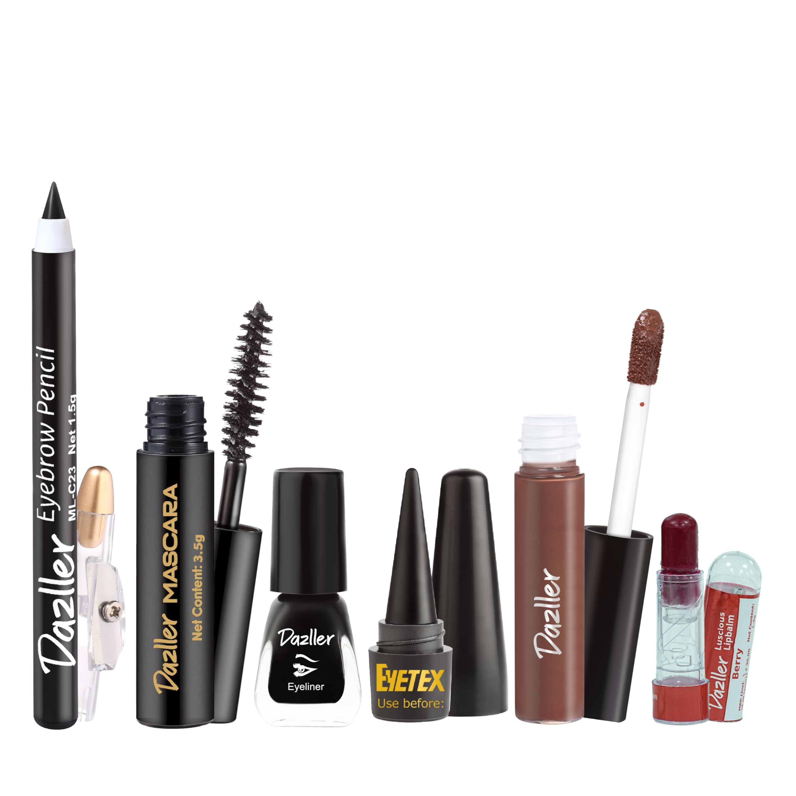 Dazller Insta Ready Mini Makeup Kit for Women | Eyeliner, Kajal, Lip balm, Lipstick, Eyebrow Pencil, Mascara | Long Stay, Smudge-Proof | Perfect for Travel, Gifting, (Pack of 6)-image-21