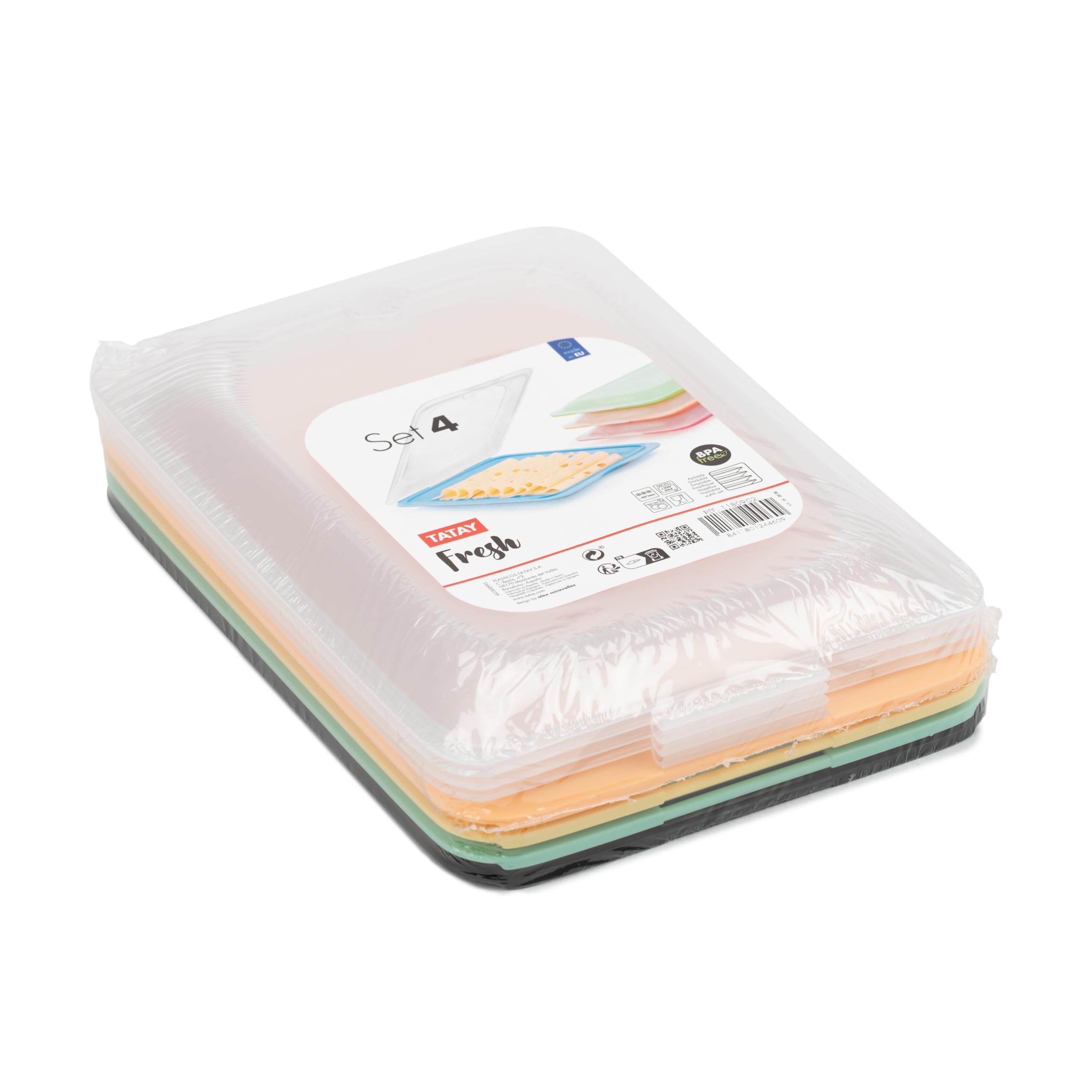 TATAY 4 Pojemników na Wędliny Fresh Standard, 17x3,2x25,2 cm | Pojemnik Domowy | Możliwość Sztaplowania | Zdejmowane Pokrywki | Bez BPA | Do Lodówki | Do Zamrażarki | Kolory Pastelowe