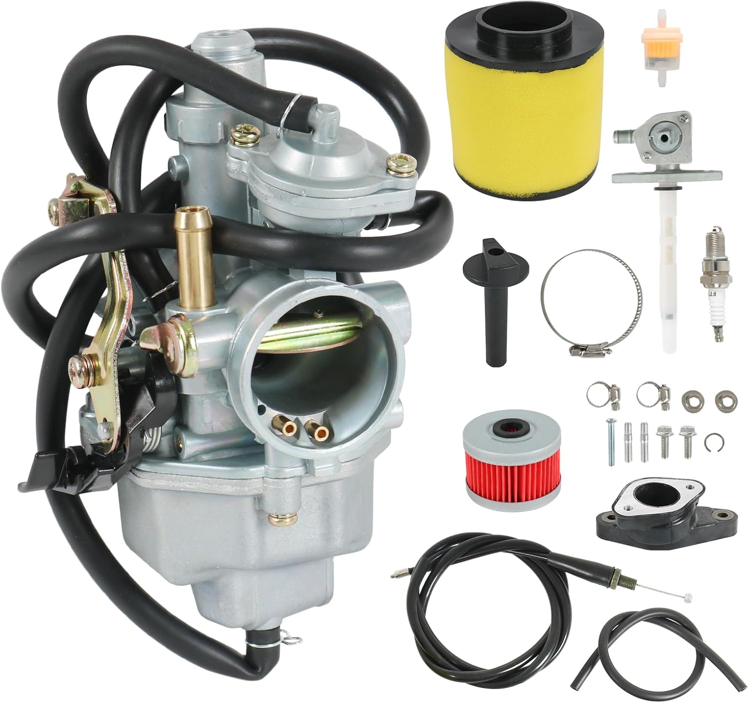 Carburetor Replacement For Honda TRX250 Recon 1997-2001 TRX250TE TRX250TM 2002-2007, Include Oil Filter, Air Filter, Fuel Valve Petcock, Throttle Cable