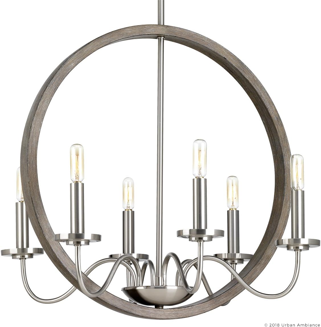 Urban Ambiance Luxury Modern Farmhouse Chandelier, Medium Size: 24.75" H x 22" W, with English Country Style Elements, Brushed Nickel Finish, UHP2375, Dunkirk Collection