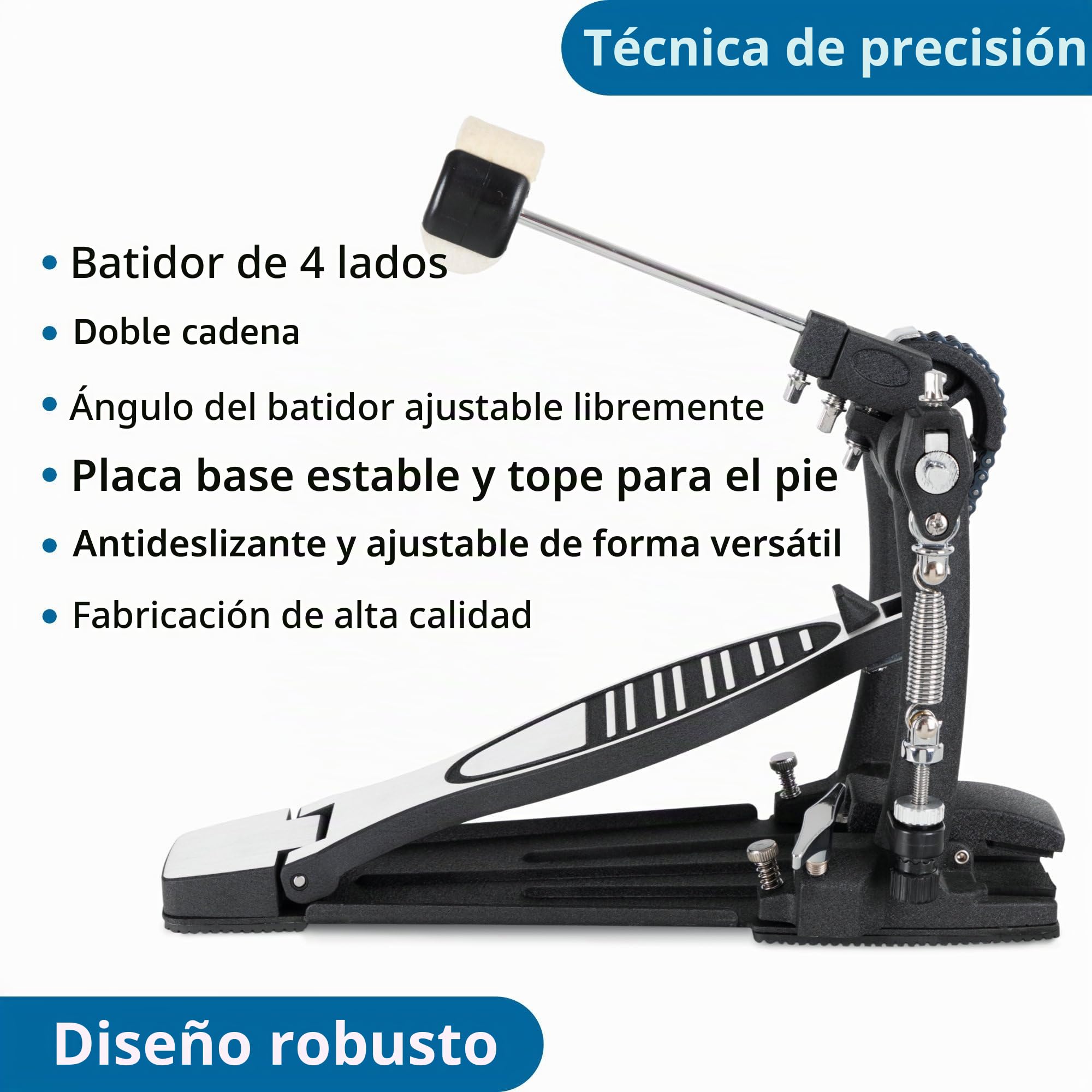 XDrum Pedal Pro, Doble (doble cadena, 4 side beaters, tope de pie, ajustable de múltiples formas, ángulo del mazo libremente ajustable)