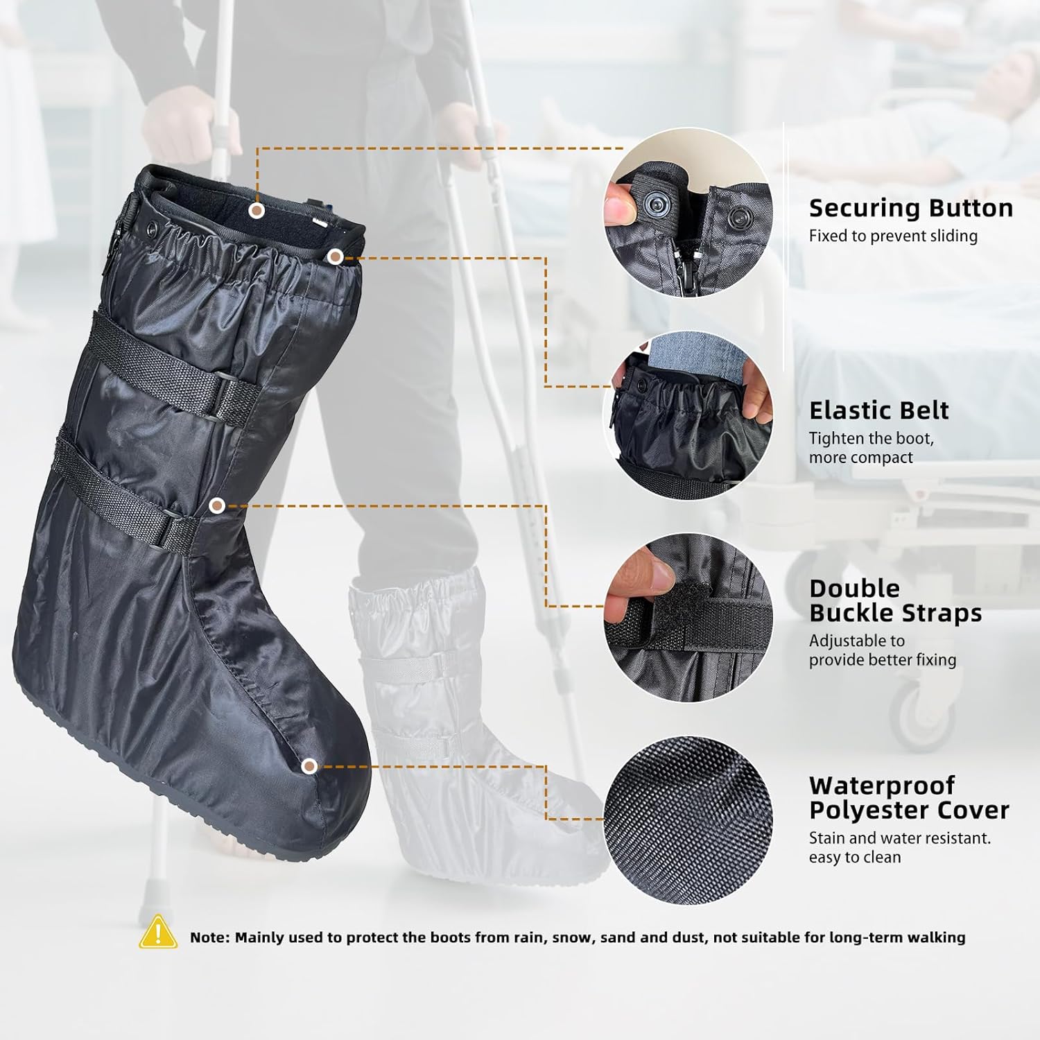 Waterproof Boot Cover for Medical and Orthopedic Boots, Heavy-Duty Non-Slip Sole, Reusable Shoe Protector for Rain, Snow, Beach, Garden, Indoor & Outdoor Use (Large) - Image 2
