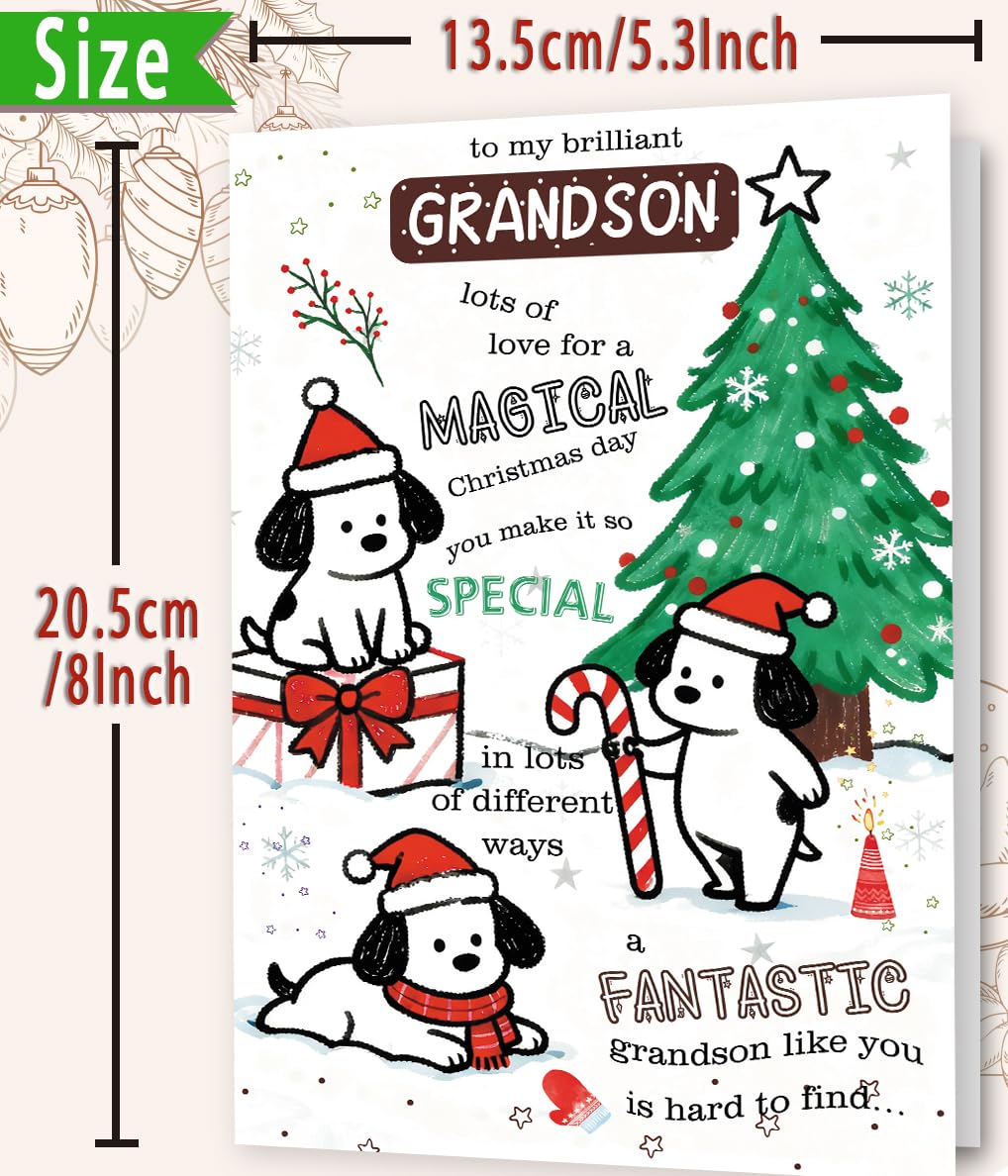 FANCYLUCKY Lustige Weihnachtskarte für Enkelsohn von Oma Opa, Frohe Weihnachtskarte für Enkel, niedliche Weihnachtskarten, Geschenke für Enkelkind