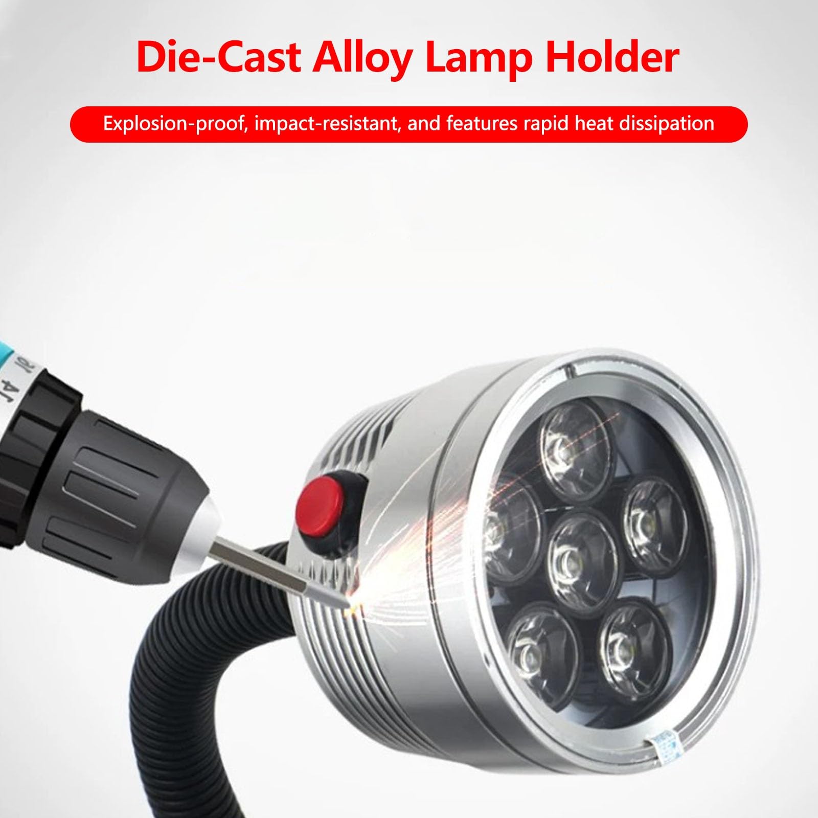Elastyczna Lampa z Giętką Szyjką, Regulowana w Zakresie 360°, Wodoodporna Lampa Robocza LED o Stopniu Ochrony IP68, do Tokarek i Frezarek(3W Aluminum Cap Base)