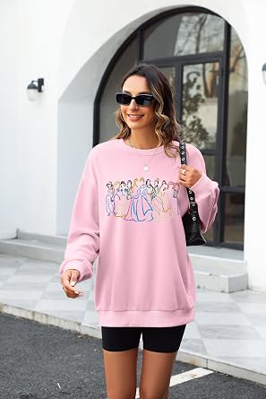 BANGELY Fantastical Sweatshirt Women Cute Embroidered Fantastical Princess Sweater Family Vacation Shirt Long Sleeve Top
