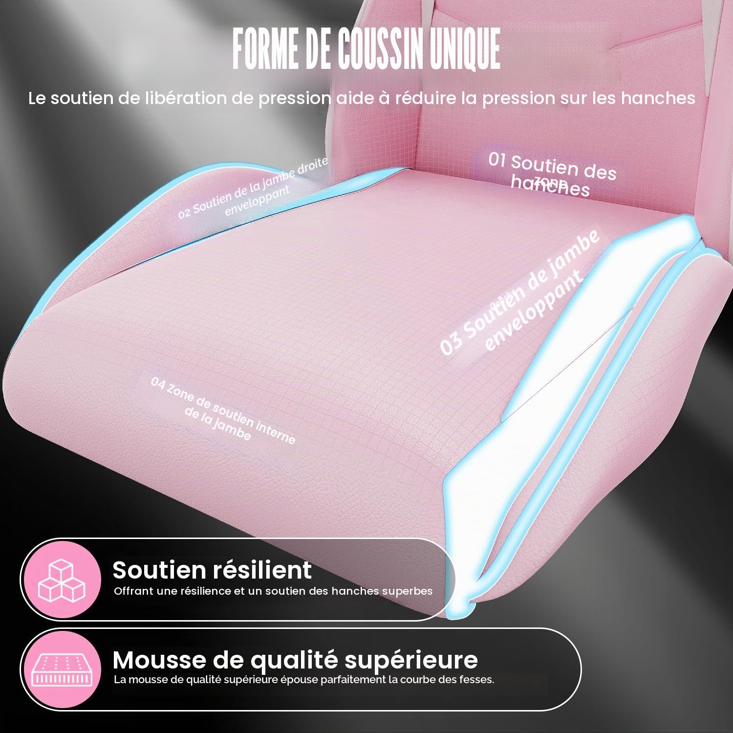 bigzzia Chaise Bureau Chaise Gaming Ergonomique en PU Cuir, Hauteur Réglable, avec Coussin Lombaire et Appui-Tête, Fauteuil Gamer Confortable pour Adultes, Filles et Garçons (Blanc et Rose)