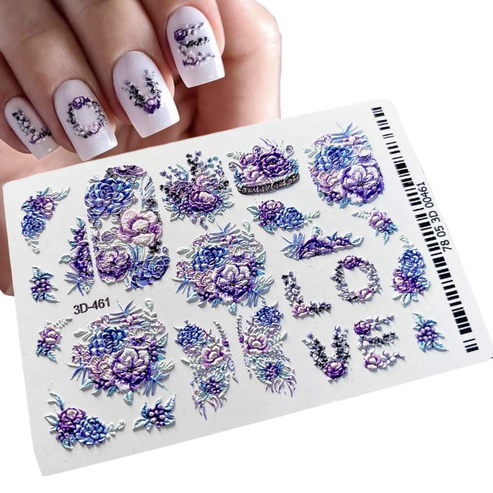 3D Nail Stickers Love St. Valentine's Day Hearts Romantic Nail Decals Nail Water Transfer 3D Embossed Nail Art Decoration Crystal Decals Nail Slider Designs (1 sheet Love)