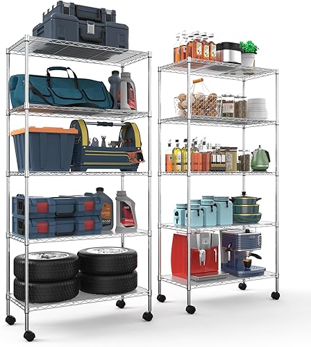 Estantería de alambre NSF de 5 niveles, 14 x 30 x 60 pulgadas, capacidad de 750 libras, estante de metal de almacenamiento ajustable con ruedaspatas
