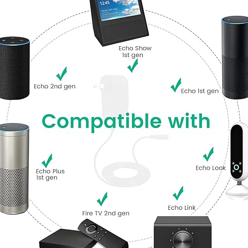 Miniatura 2 de Cable de alimentación de 21 W de repuesto para Alexa Show (1 generación), Plus (1 generación), TV (2 generación) - Adaptador de corriente de