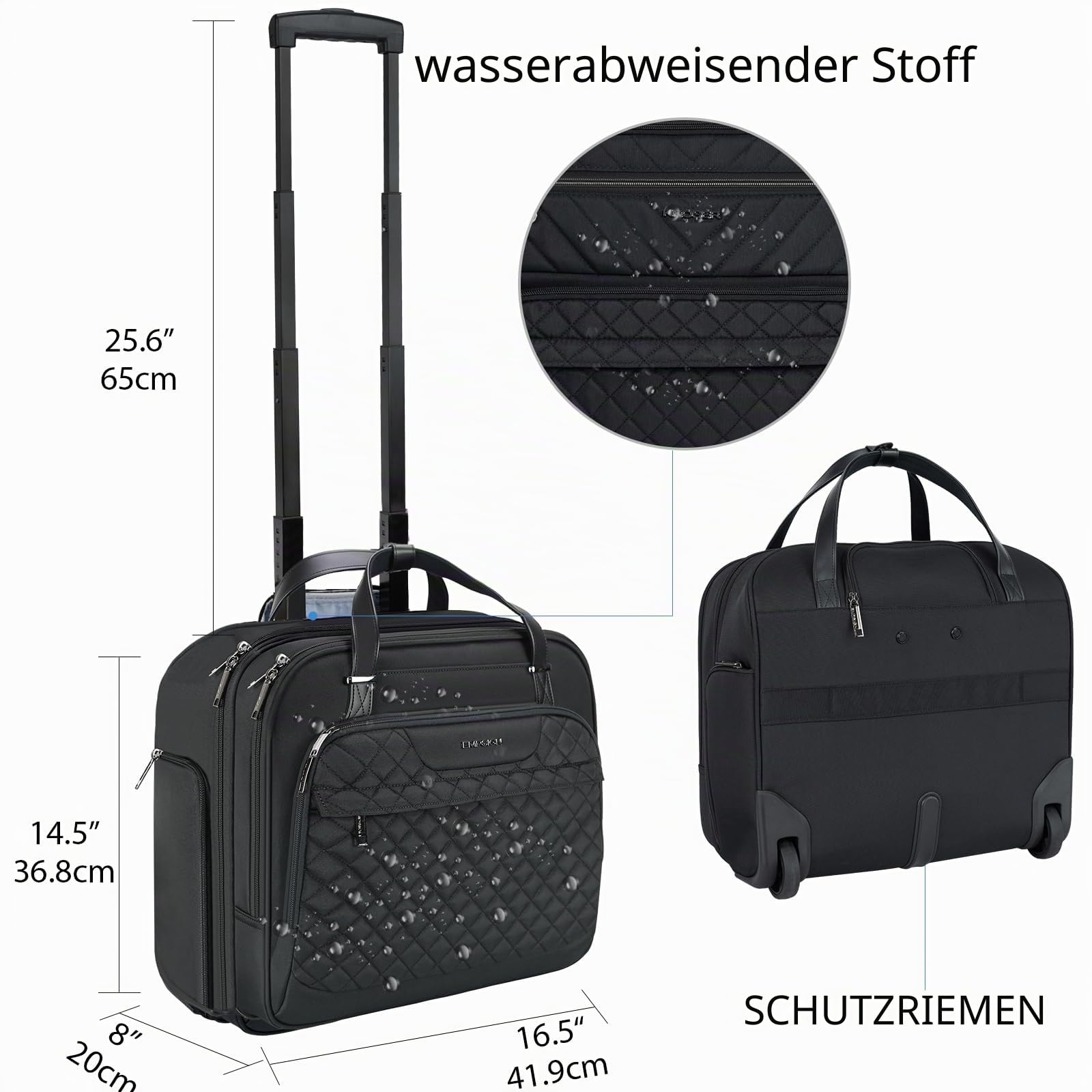 EMPSIGN Trolley Business Rolling Laptop mit Rädern, Rolling Laptoptasche für Frauen passt bis zu 15.6 Zoll Laptop Aktentasche auf Rädern, Wasserabweisende, mit RFID Taschen, schwarz