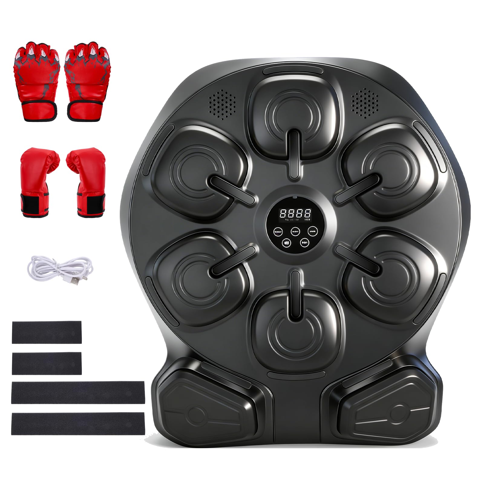 Macchina da boxe con musica, montaggio a parete, 9 modalità e 9 livelli di velocità, allenatore musicale con illuminazione a LED e Bluetooth, guantoni da boxe, per casa, ufficio e palestra