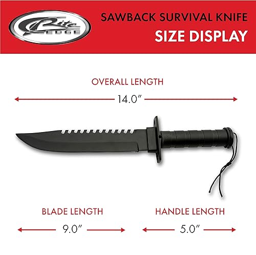 Miniatura 3 de SZCO Cuchillo de acero negro de 14 pulgadas con brújula, machete para exteriores con hoja de acero inoxidable, funda de cuero y equipo de