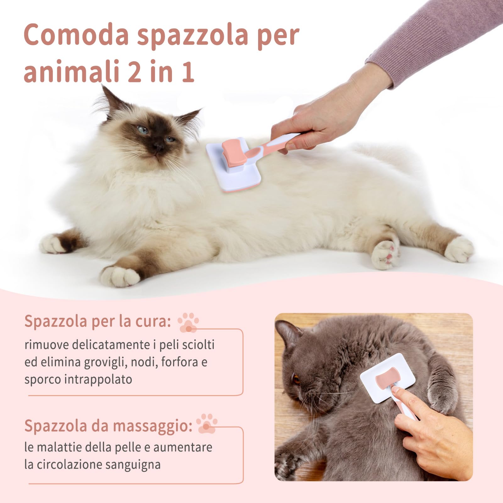 Vinabo Spazzola autopulente per animali domestici, spazzola per pelo lungo e corto, per cani e gatti, elimina efficacemente la tomentosi, sottopelo, grovigli - arancia cannella