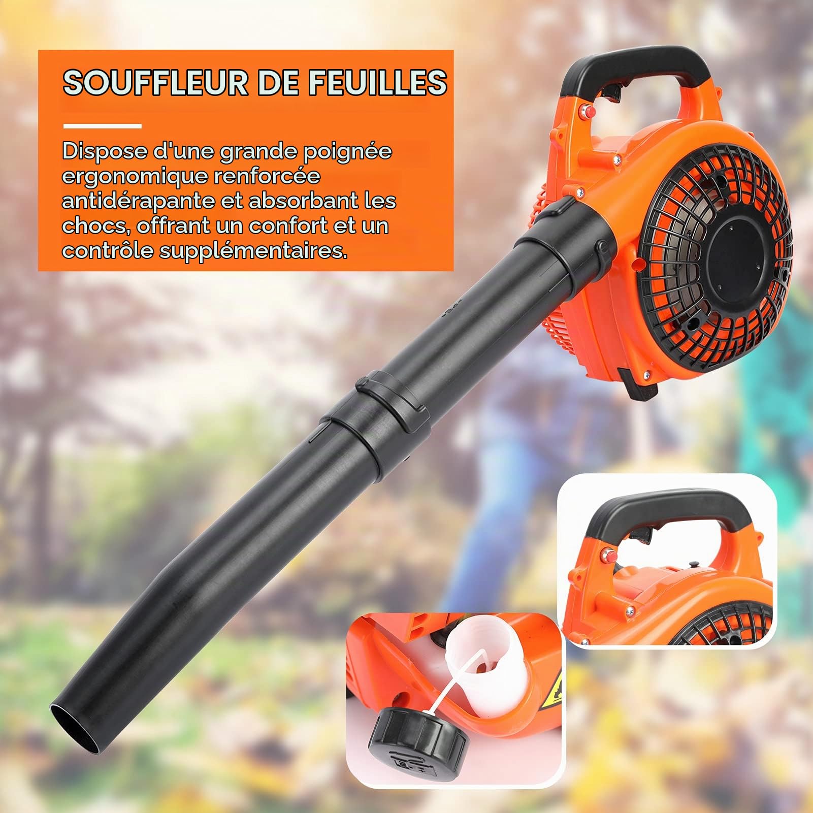 Souffleur Thermique 26cc 2 Temps – Souffleur de Feuilles Essence 250 km/h, Aspirateur Souffleur Jardin 9,8 m³/Min, Mini Moteur Thermique pour Feuilles et Débris