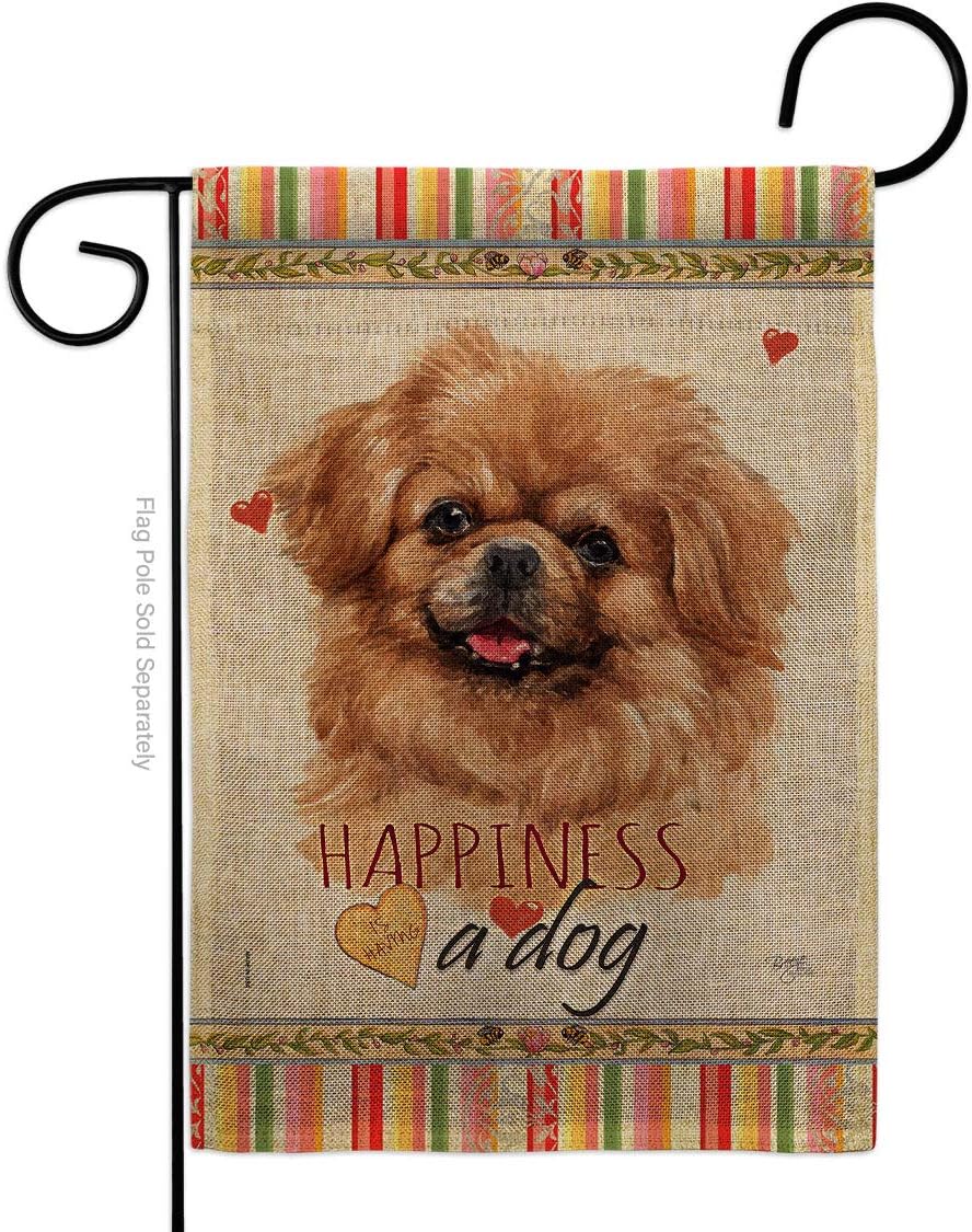 Tibetan Spaniel Happiness Burlap Burlap Garden Flag Animals Dog Puppy Spoiled Paw Canine Fur Pet Nature Farm Animal Creature Small Decorative Gift Yard House Banner Double-Sided Made In USA 13 X 18.5