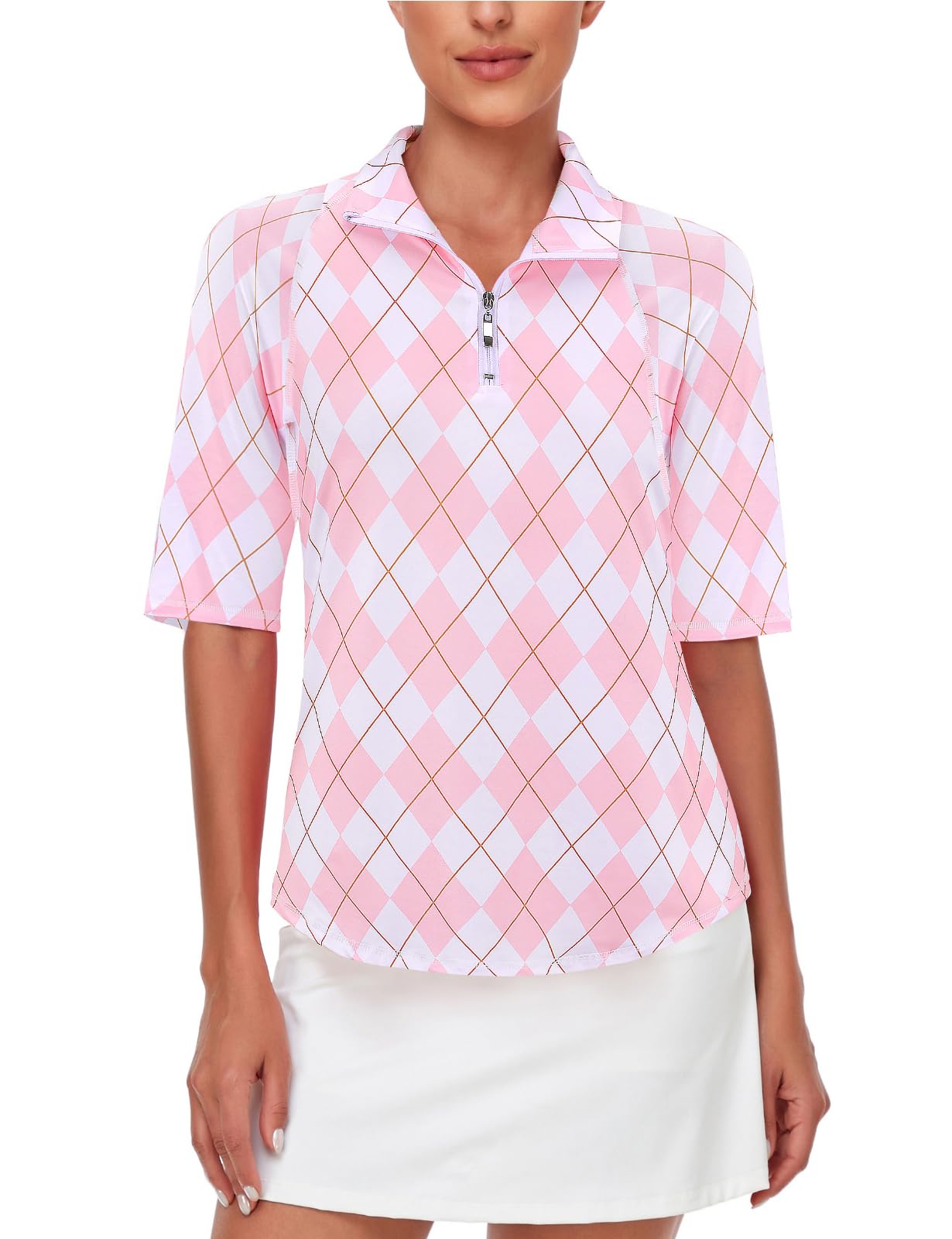 Misyula Womens Golf Shirt Quick Dry Half Sleeve Quarter Zip Polo Workout Tops Tennis Shirts M-XXL