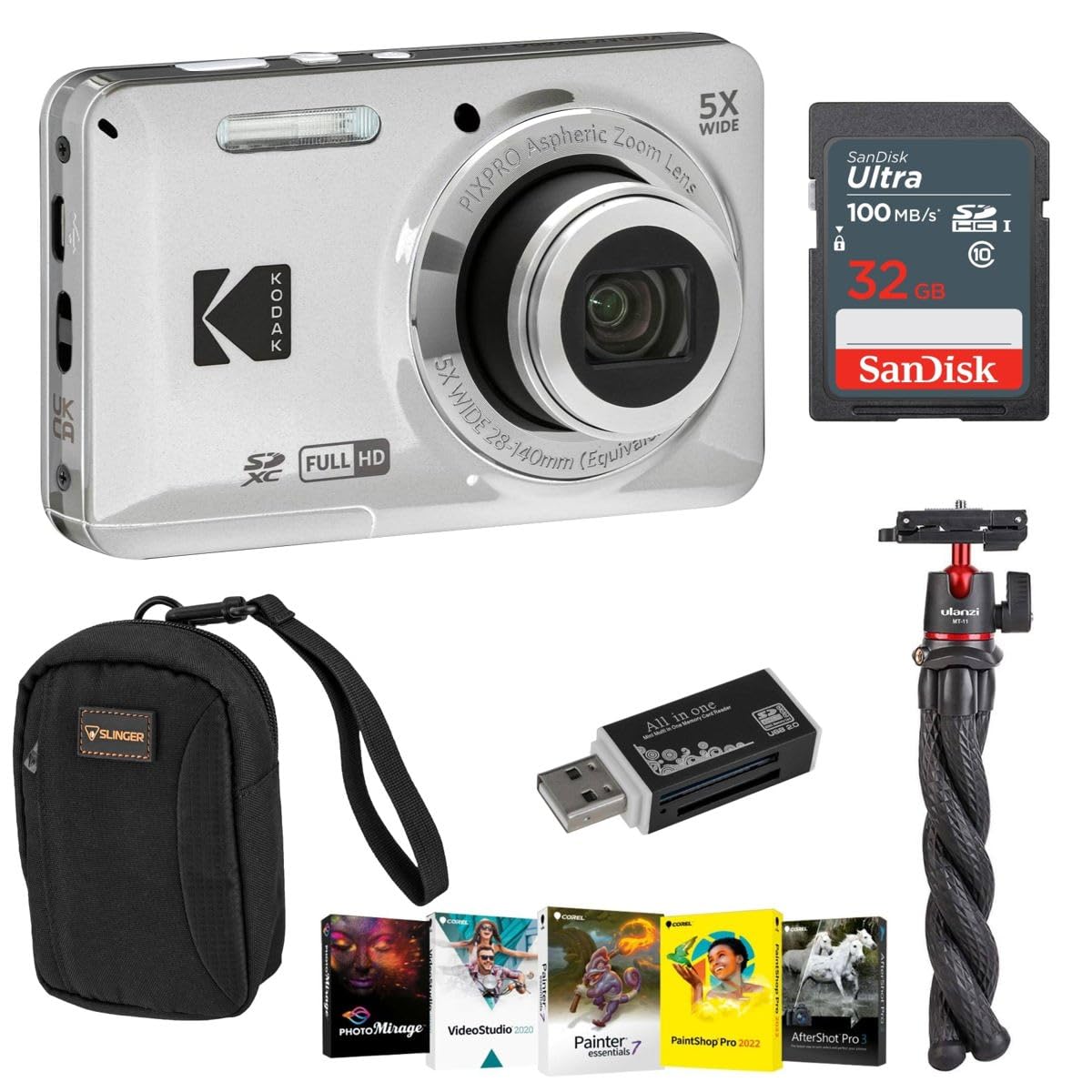 Kodak PIXPRO FZ55 Friendly Zoom Digital Camera, Bundle with 32GB Memory Card, Camera Bag, Tripod, Photo Editing Software, Card Reader (Silver)-picture-28