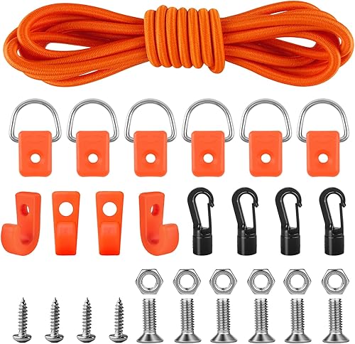 Kit de aparejo de cubierta de kayak, cuerda elástica de 14 pulgadas y 9.8 pies con 6 anillos D y 4 ganchos en J y 4 ganchos de cuerda de choque,