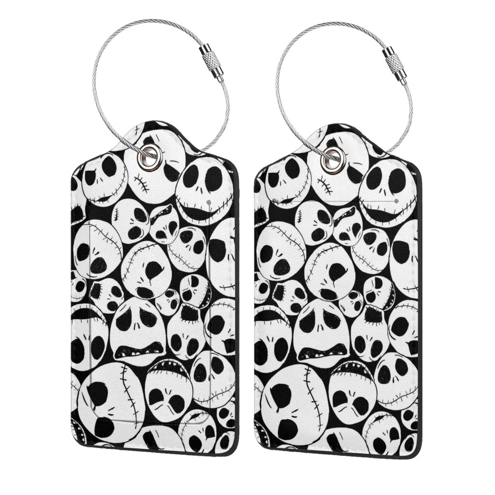 2 Pcs Luggage Tag for Suitcase, Halloween Skull PU Leather Baggage Tags Identifiers with Privacy Name Address Labels and Durable Steel Loop for Women