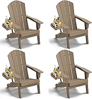 NAVINE Adirondack Chair Set of 4 HDPE Folding Chairs with Multifunctional Cup Holder - Weatherproof Patio Fire Pit Seating 400lb Capacity