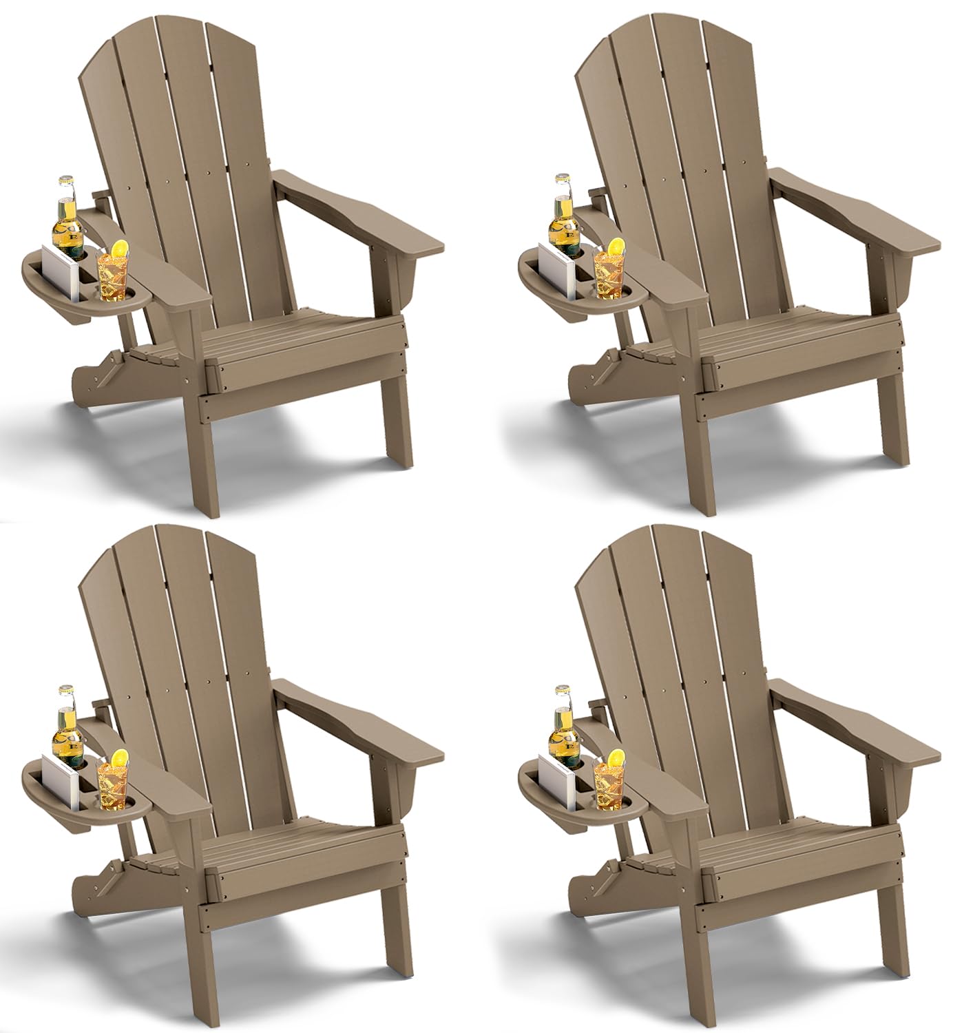 NAVINE Adirondack Chair Set of 4, HDPE Folding Adirondack Chair with Multifunctional Cup Holder, Weather Resistant Fire Pit Chair for porches, patios,