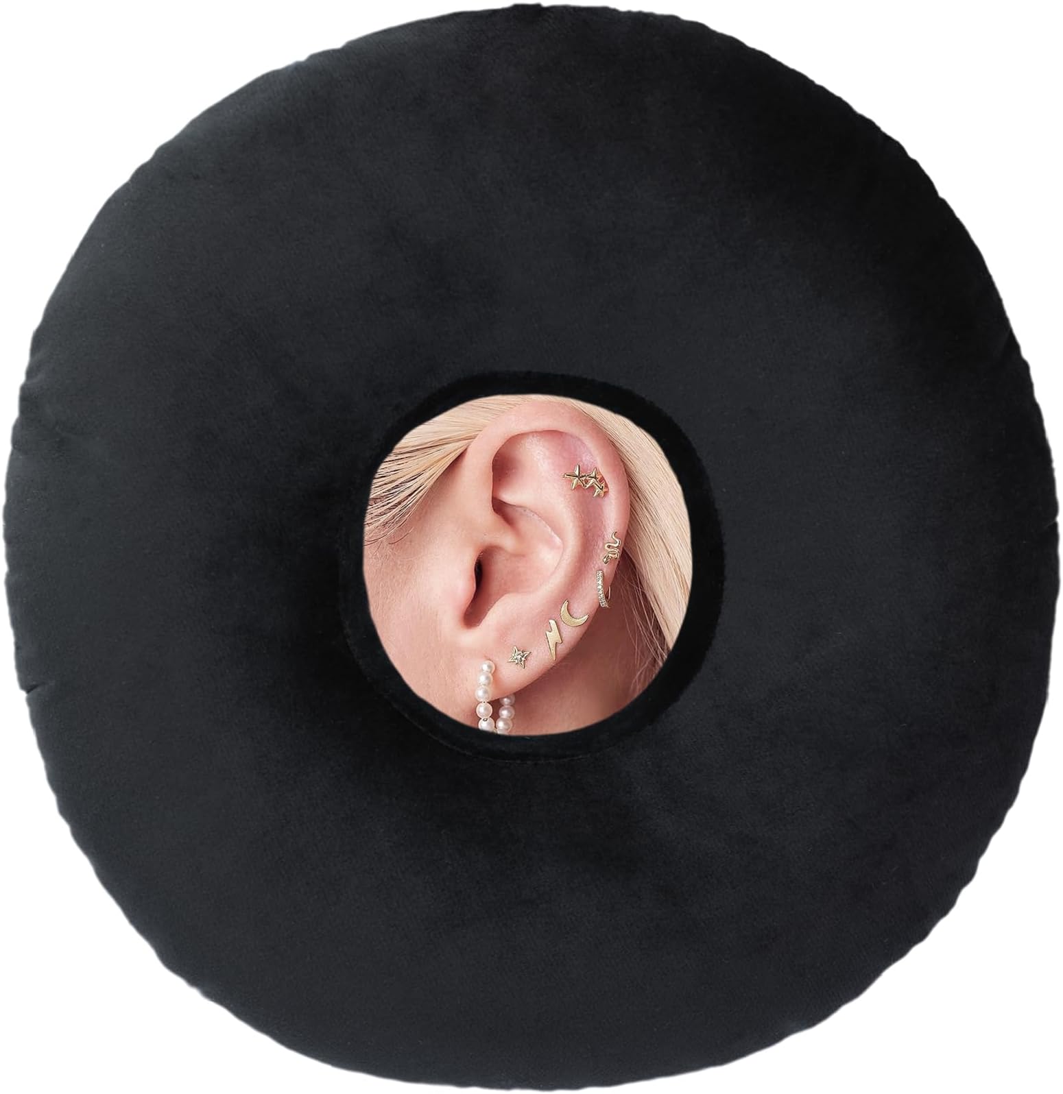 Ear Piercing Pillows for Side Sleeper with Ear Hole CNH Piercing Pillows Support Head Ear Pain Relief Ear Pressure Sore Side Sleeping Ear Guard, Black Velvet