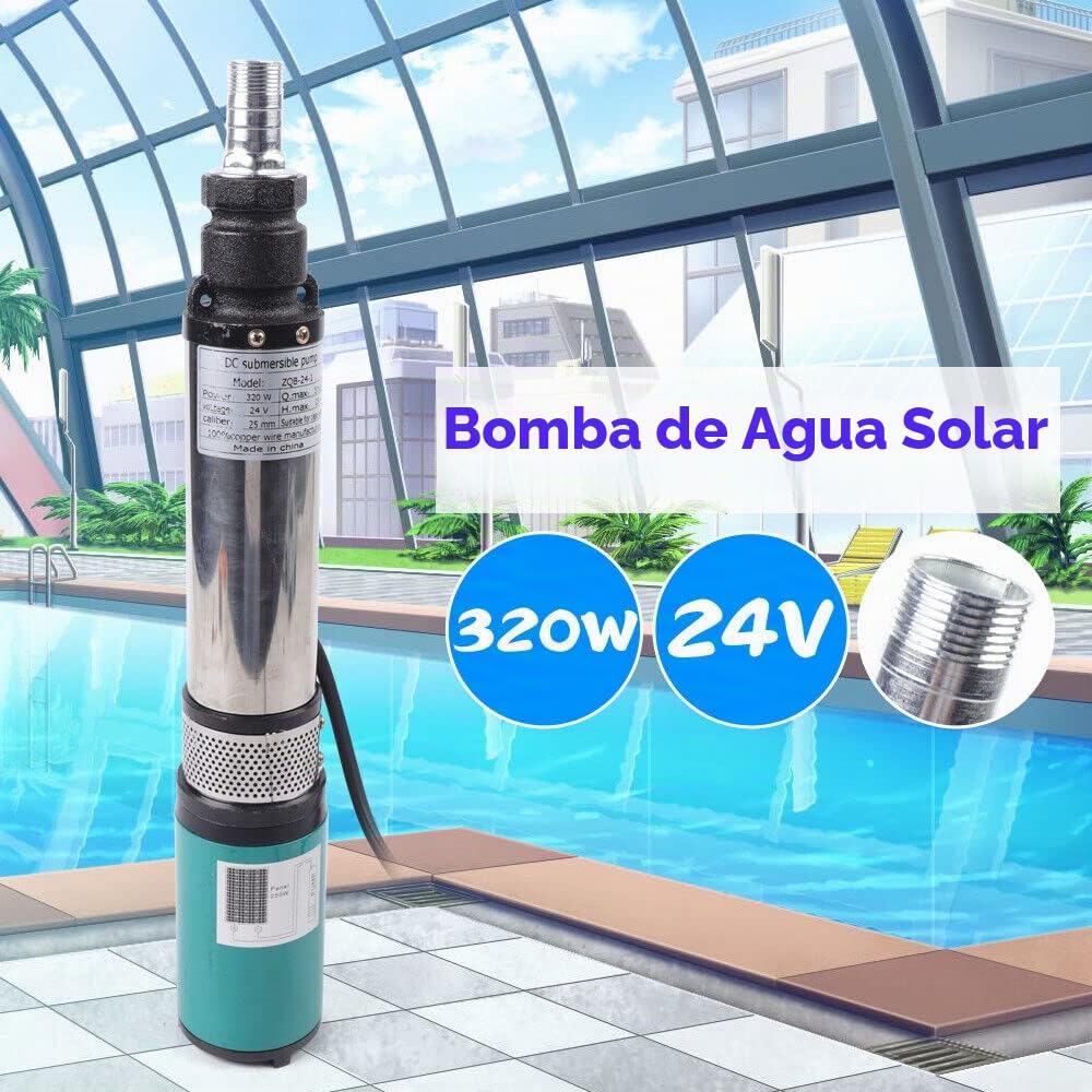 Bomba de Agua Sumergible Solar DC 24V 320W para Pozos Profundos - 25m