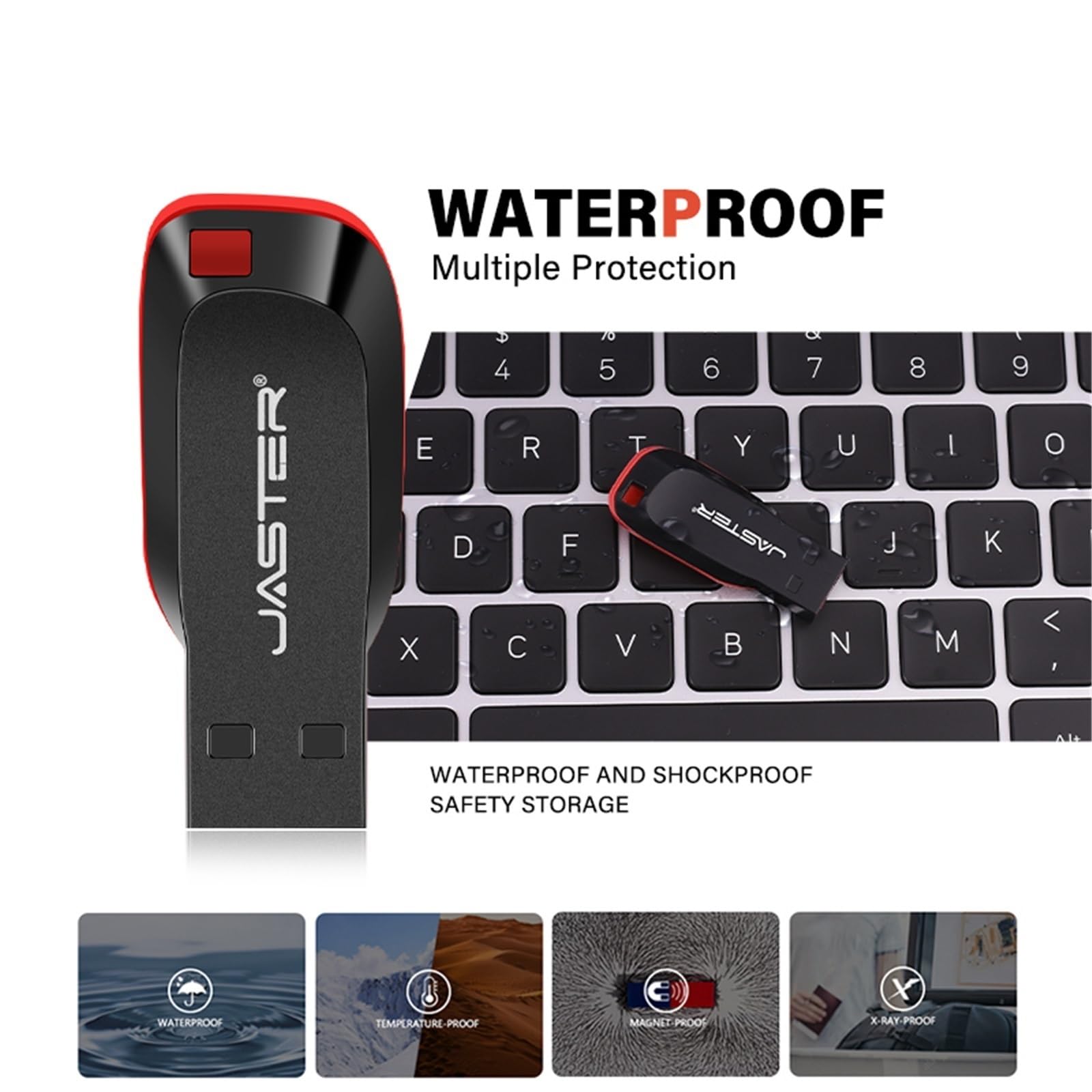 Chiavetta USB in plastica da 128 GB, portachiavi di memoria, 64 GB, 32 GB, nero, regalo aziendale, 16 GB, 8 GB, 4 GB (128 GB)
